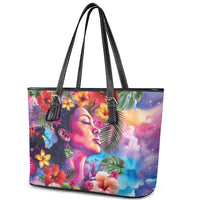Polynesian Women Leather Tote Bag Tropical Plant - Vibrant Surreal Dreamscape Vibe LT03 - Polynesian Pride