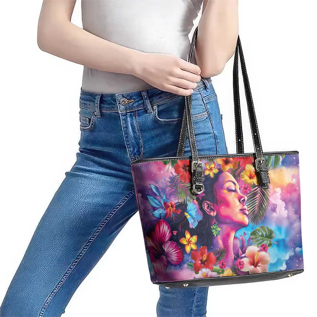 Polynesian Women Leather Tote Bag Tropical Plant - Vibrant Surreal Dreamscape Vibe LT03 - Polynesian Pride