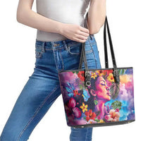 Polynesian Women Leather Tote Bag Tropical Plant - Vibrant Surreal Dreamscape Vibe LT03 - Polynesian Pride