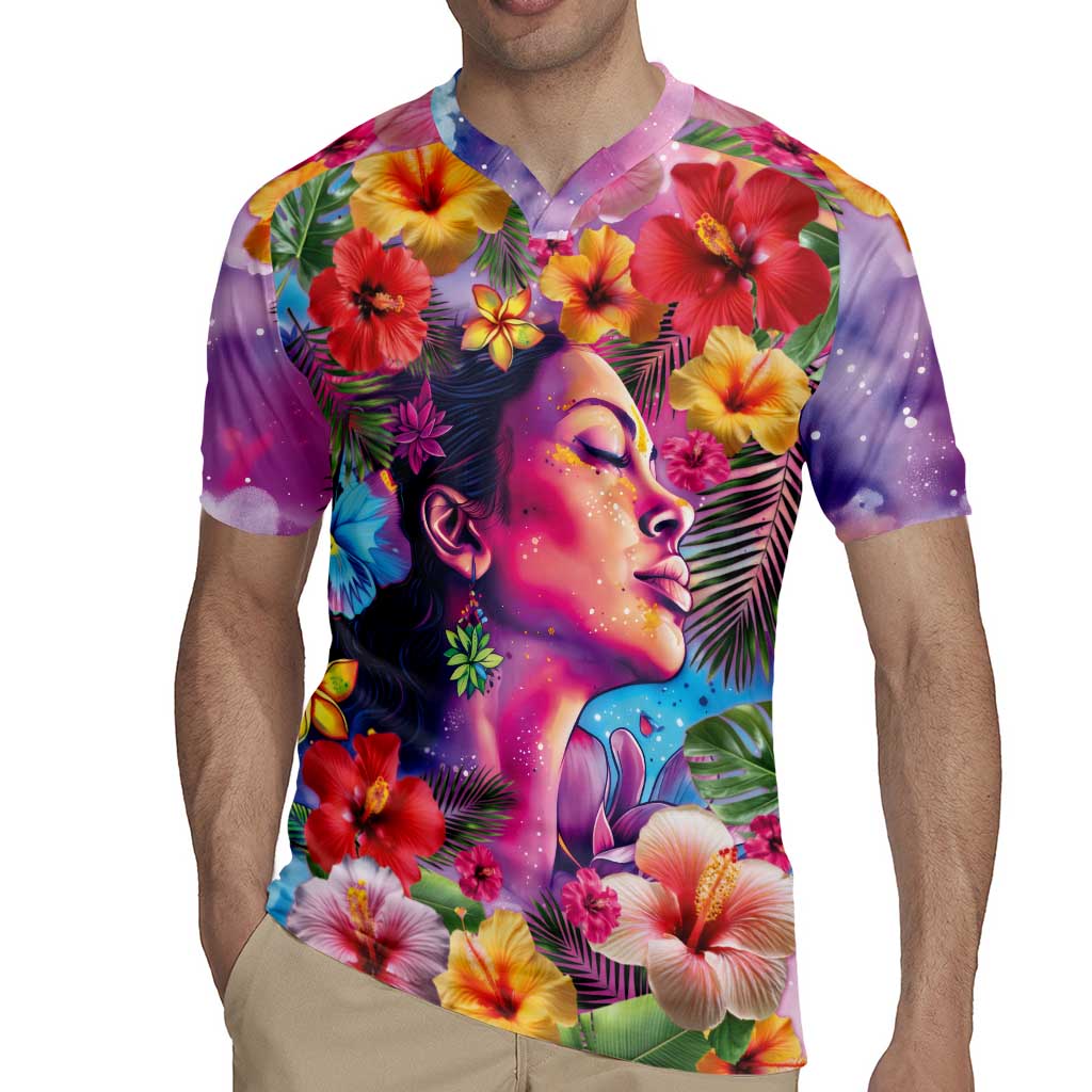 Polynesian Women Rugby Jersey Tropical Plant - Vibrant Surreal Dreamscape Vibe