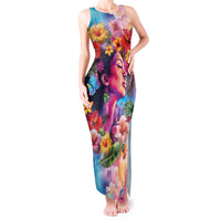 Polynesian Women Tank Maxi Dress Tropical Plant - Vibrant Surreal Dreamscape Vibe