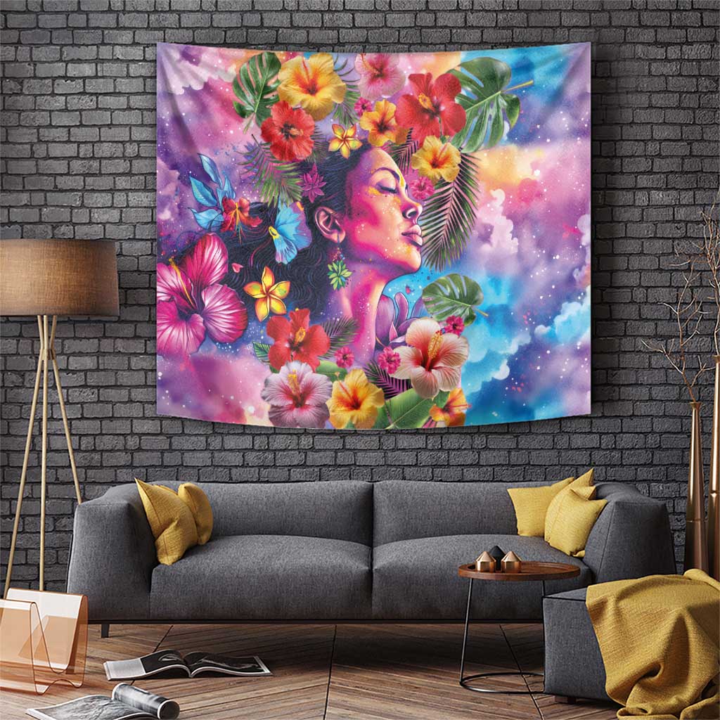 Polynesian Women Tapestry Tropical Plant - Vibrant Surreal Dreamscape Vibe