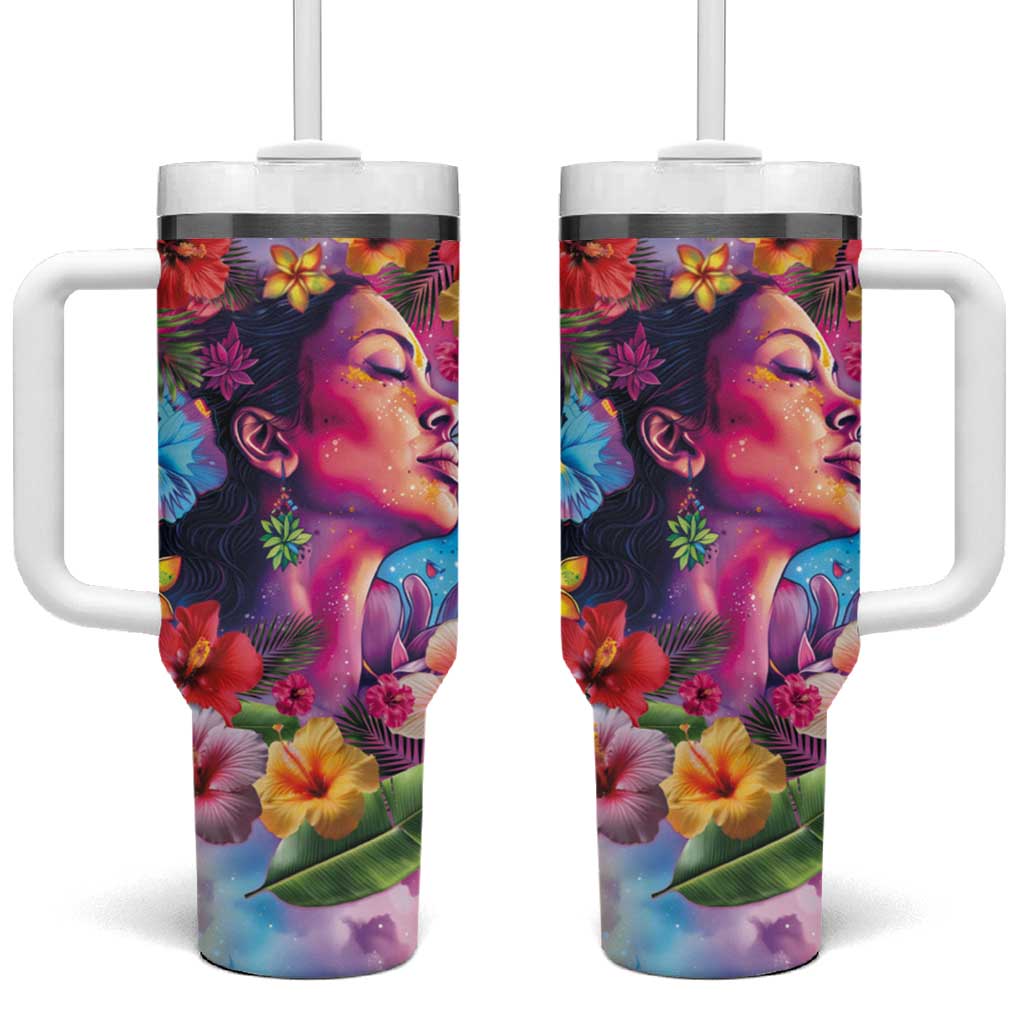Polynesian Women Tumbler With Handle Tropical Plant - Vibrant Surreal Dreamscape Vibe LT03 One Size: 40 oz Pink-Purple - Polynesian Pride