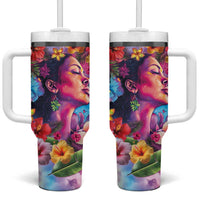 Polynesian Women Tumbler With Handle Tropical Plant - Vibrant Surreal Dreamscape Vibe LT03 One Size: 40 oz Pink-Purple - Polynesian Pride