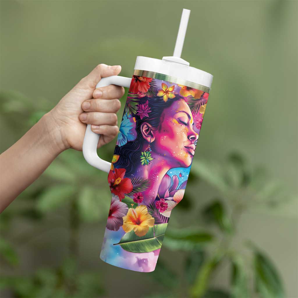 Polynesian Women Tumbler With Handle Tropical Plant - Vibrant Surreal Dreamscape Vibe LT03 - Polynesian Pride