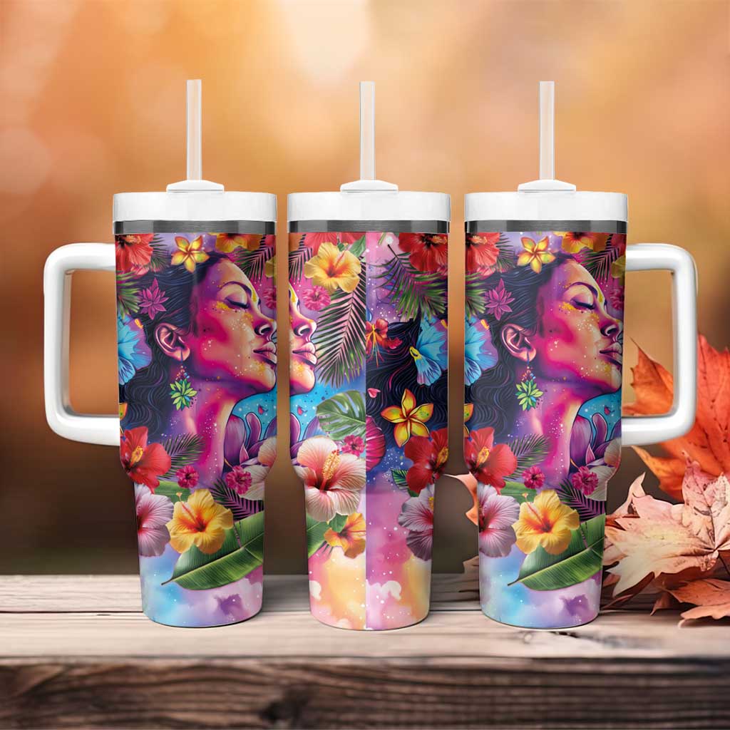 Polynesian Women Tumbler With Handle Tropical Plant - Vibrant Surreal Dreamscape Vibe LT03 - Polynesian Pride