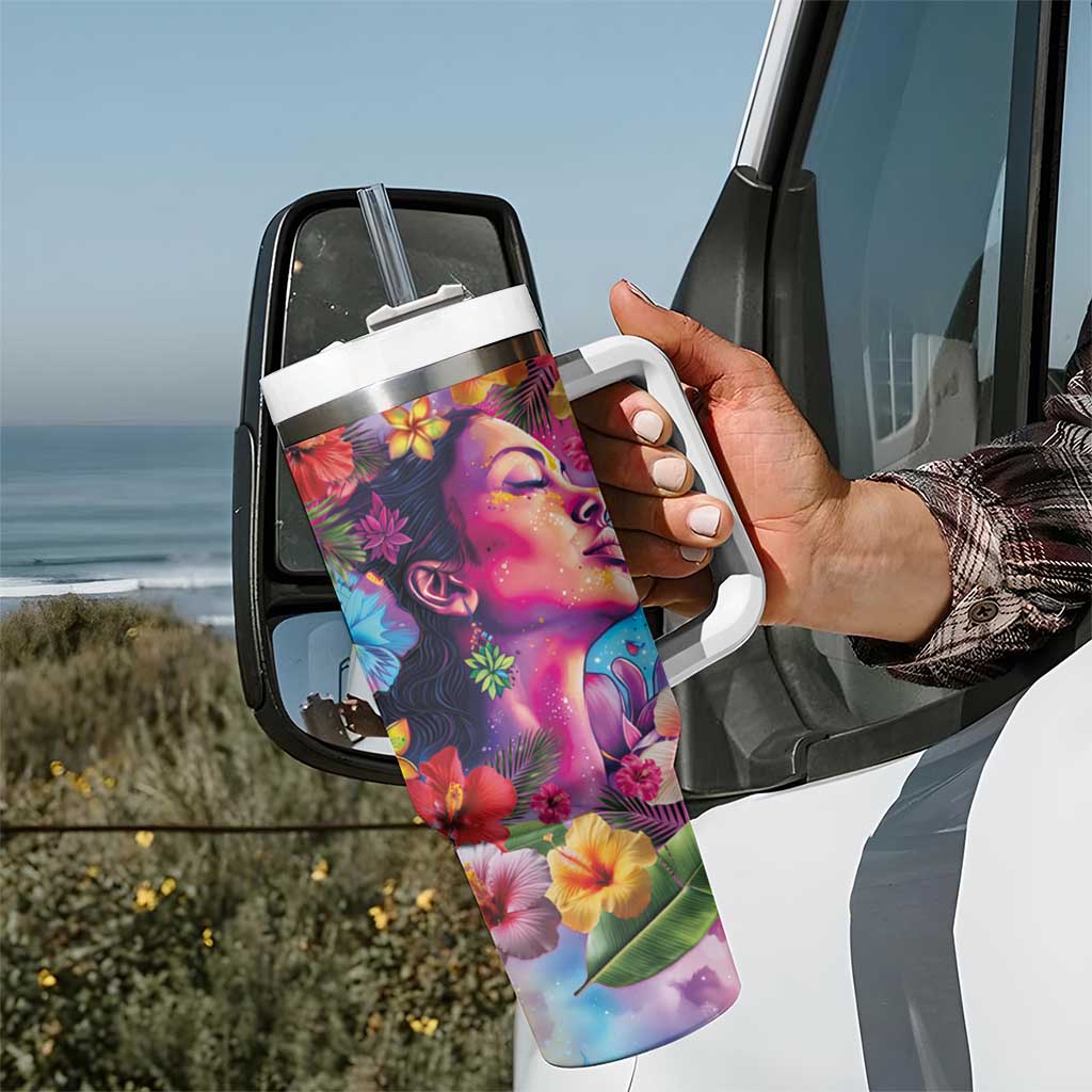 Polynesian Women Tumbler With Handle Tropical Plant - Vibrant Surreal Dreamscape Vibe LT03 - Polynesian Pride