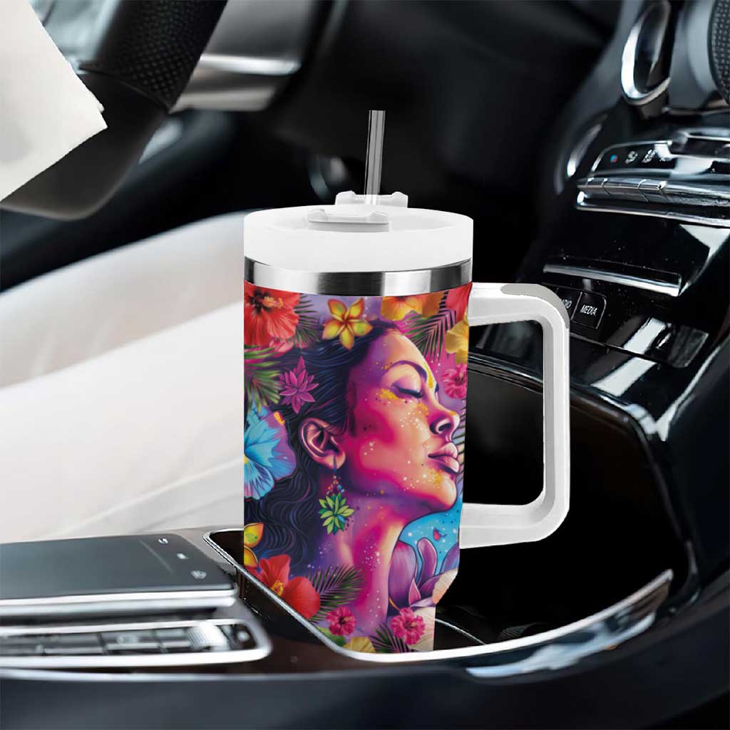 Polynesian Women Tumbler With Handle Tropical Plant - Vibrant Surreal Dreamscape Vibe LT03 - Polynesian Pride
