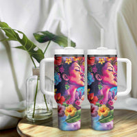 Polynesian Women Tumbler With Handle Tropical Plant - Vibrant Surreal Dreamscape Vibe LT03 - Polynesian Pride