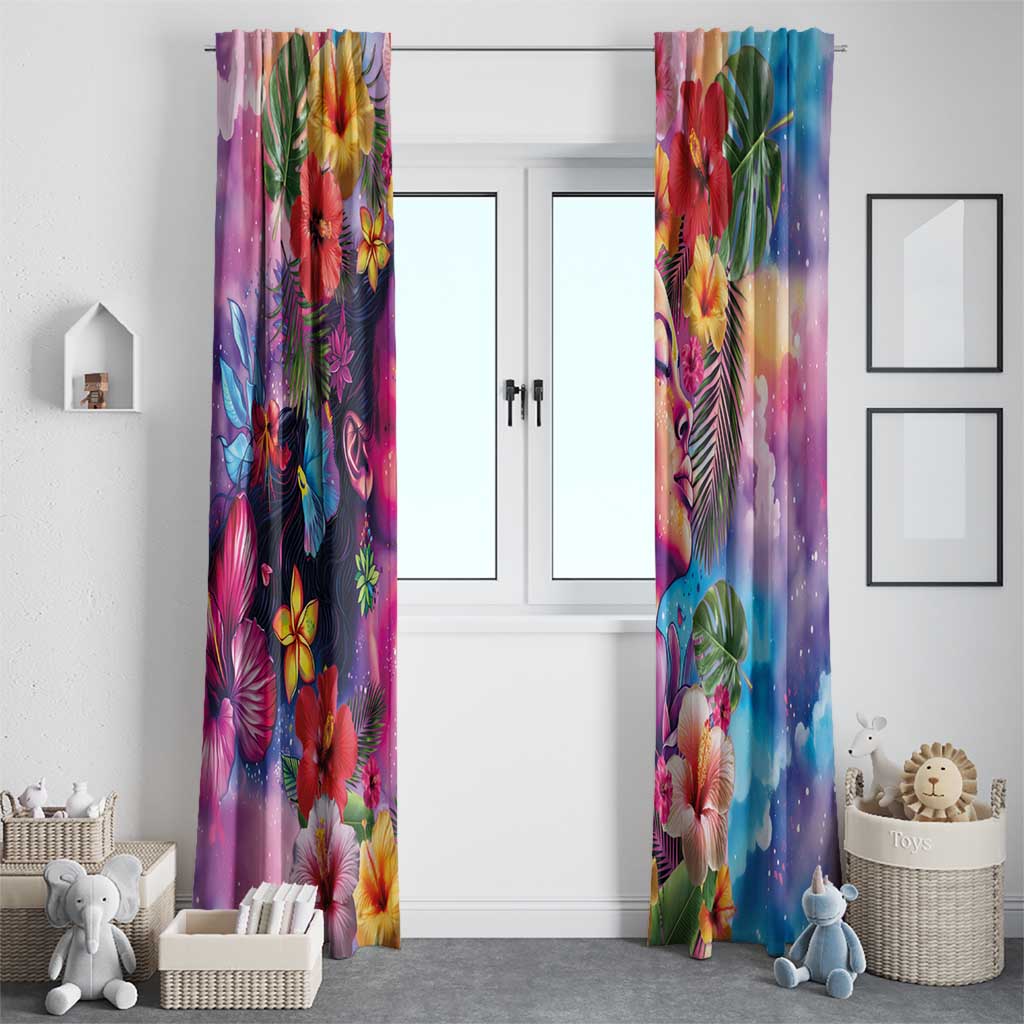 Polynesian Women Window Curtain Tropical Plant - Vibrant Surreal Dreamscape Vibe