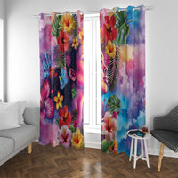 Polynesian Women Window Curtain Tropical Plant - Vibrant Surreal Dreamscape Vibe