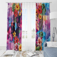 Polynesian Women Window Curtain Tropical Plant - Vibrant Surreal Dreamscape Vibe