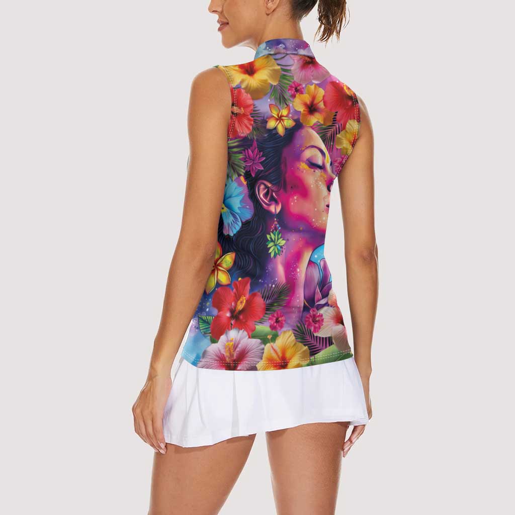 Polynesian Women Women Sleeveless Polo Shirt Tropical Plant - Vibrant Surreal Dreamscape Vibe LT03 - Polynesian Pride