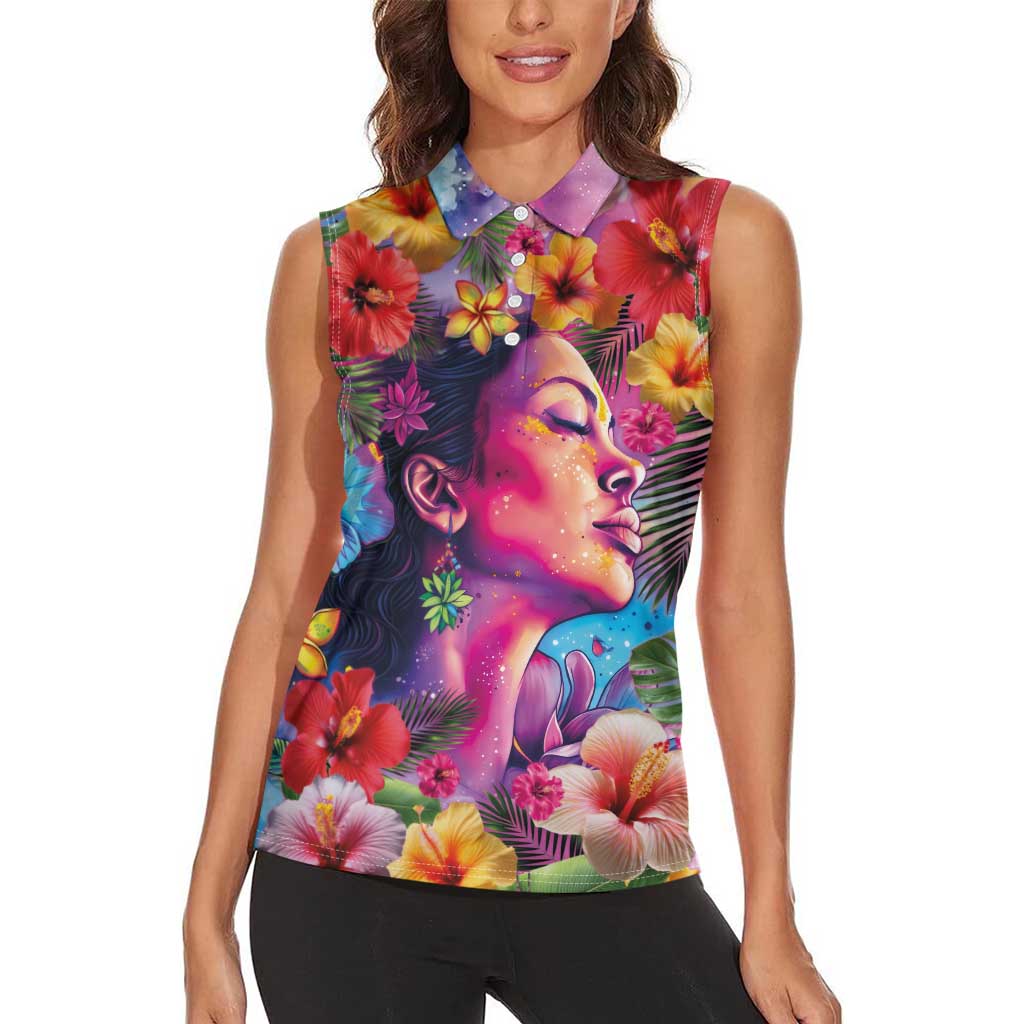 Polynesian Women Women Sleeveless Polo Shirt Tropical Plant - Vibrant Surreal Dreamscape Vibe LT03 - Polynesian Pride