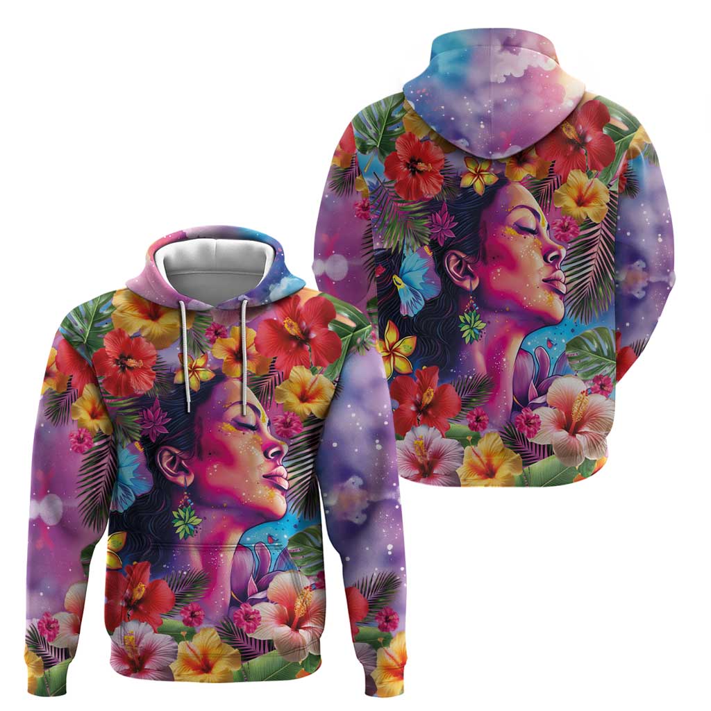 Polynesian Women Zip Hoodie Tropical Plant - Vibrant Surreal Dreamscape Vibe