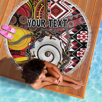 Personalised Aotearoa and Australia Together Beach Blanket Koru and Kangaroo - Taniko with Aboriginal Motif