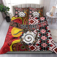 Personalised Aotearoa and Australia Together Bedding Set Koru and Kangaroo - Taniko with Aboriginal Motif LT03 - Polynesian Pride