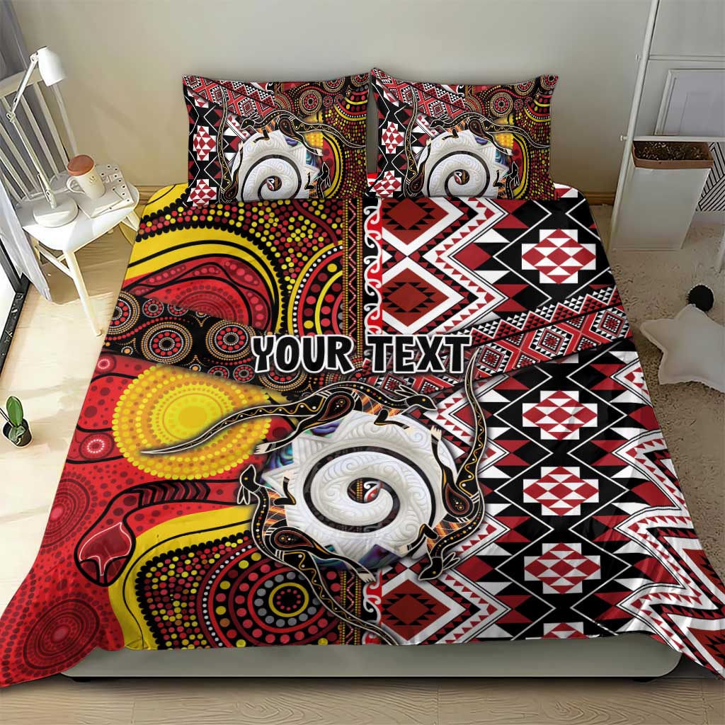 Personalised Aotearoa and Australia Together Bedding Set Koru and Kangaroo - Taniko with Aboriginal Motif LT03 - Polynesian Pride