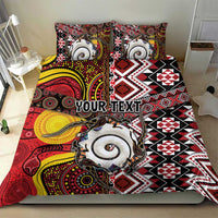 Personalised Aotearoa and Australia Together Bedding Set Koru and Kangaroo - Taniko with Aboriginal Motif LT03 - Polynesian Pride