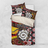 Personalised Aotearoa and Australia Together Bedding Set Koru and Kangaroo - Taniko with Aboriginal Motif LT03 US Twin 172cm x 218cm Black - Polynesian Pride