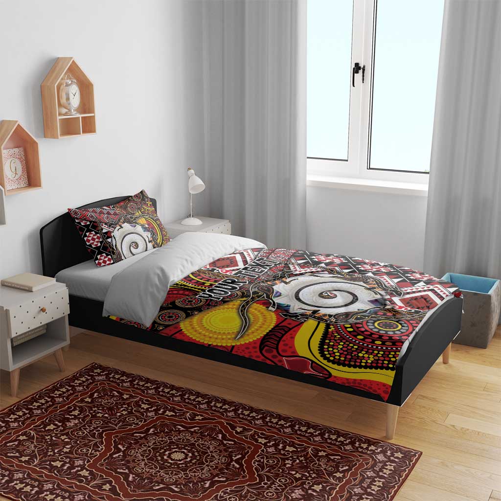 Personalised Aotearoa and Australia Together Bedding Set Koru and Kangaroo - Taniko with Aboriginal Motif LT03 - Polynesian Pride