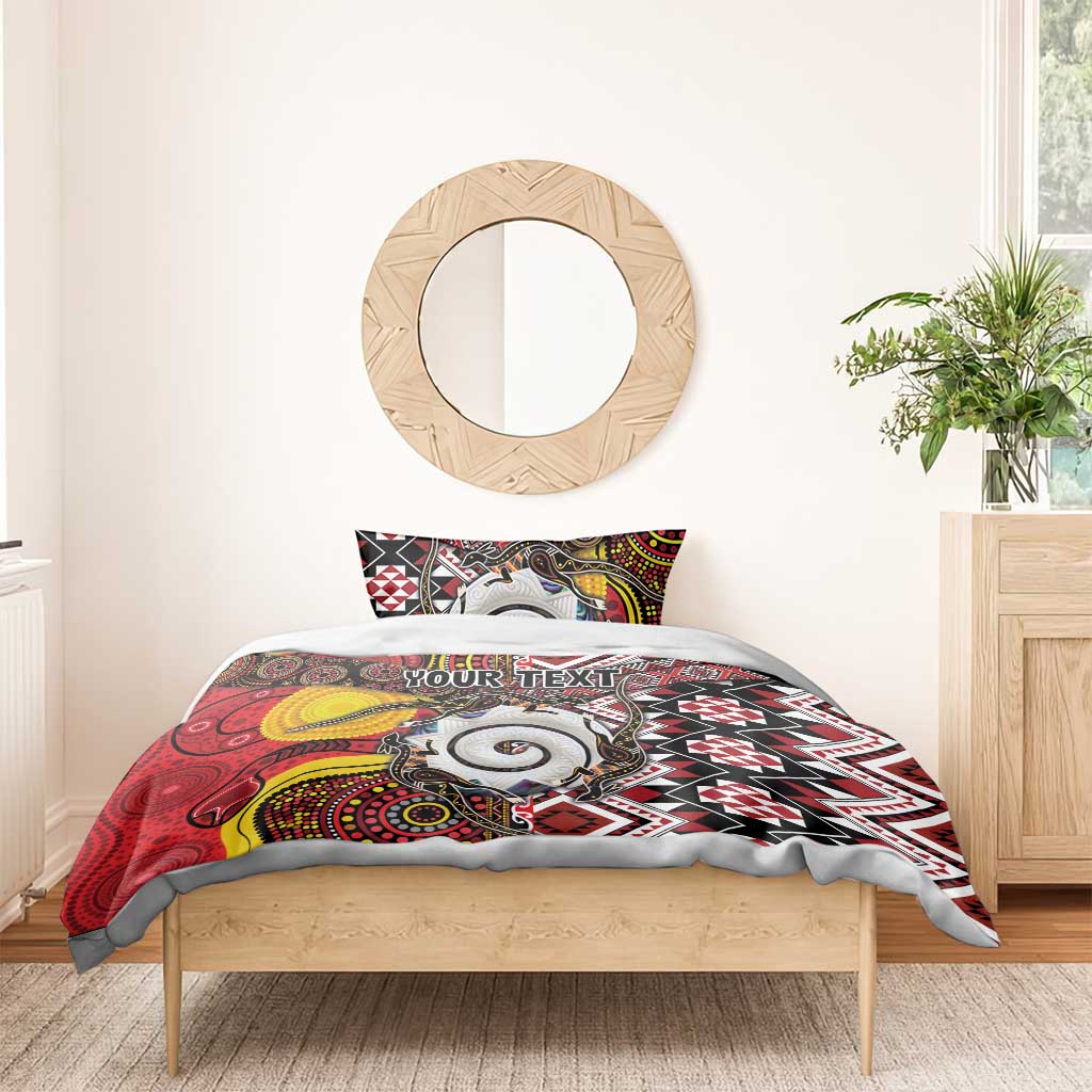 Personalised Aotearoa and Australia Together Bedding Set Koru and Kangaroo - Taniko with Aboriginal Motif LT03 - Polynesian Pride