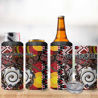 Personalised Aotearoa and Australia Together 4 in 1 Can Cooler Tumbler Koru and Kangaroo - Taniko with Aboriginal Motif LT03 - Polynesian Pride