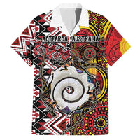 Personalised Aotearoa and Australia Together Family Matching Long Sleeve Bodycon Dress and Hawaiian Shirt Koru and Kangaroo - Taniko with Aboriginal Motif LT03 Dad's Shirt - Short Sleeve Black - Polynesian Pride