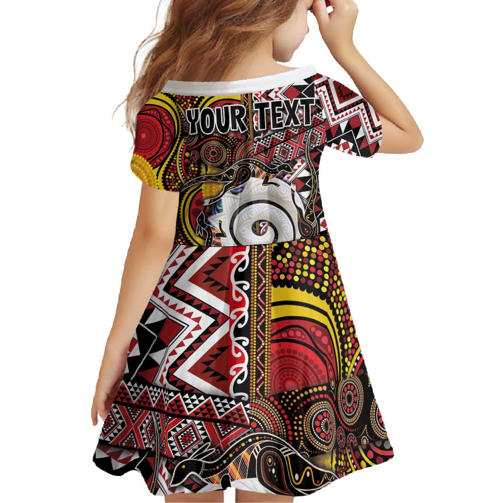 Personalised Aotearoa and Australia Together Family Matching Mermaid Dress and Hawaiian Shirt Koru and Kangaroo - Taniko with Aboriginal Motif LT03 - Polynesian Pride