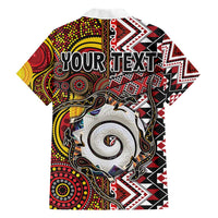 Personalised Aotearoa and Australia Together Family Matching Short Sleeve Bodycon Dress and Hawaiian Shirt Koru and Kangaroo - Taniko with Aboriginal Motif LT03 - Polynesian Pride