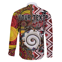 Personalised Aotearoa and Australia Together Family Matching Short Sleeve Bodycon Dress and Hawaiian Shirt Koru and Kangaroo - Taniko with Aboriginal Motif LT03 - Polynesian Pride