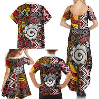 Personalised Aotearoa and Australia Together Family Matching Summer Maxi Dress and Hawaiian Shirt Koru and Kangaroo - Taniko with Aboriginal Motif LT03 - Polynesian Pride