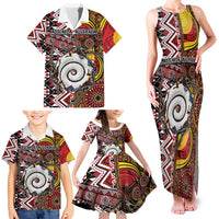 Personalised Aotearoa and Australia Together Family Matching Tank Maxi Dress and Hawaiian Shirt Koru and Kangaroo - Taniko with Aboriginal Motif LT03 - Polynesian Pride
