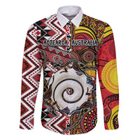 Personalised Aotearoa and Australia Together Family Matching Tank Maxi Dress and Hawaiian Shirt Koru and Kangaroo - Taniko with Aboriginal Motif LT03 Dad's Shirt - Long Sleeve Black - Polynesian Pride