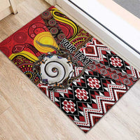 Personalised Aotearoa and Australia Together Rubber Doormat Koru and Kangaroo - Taniko with Aboriginal Motif LT03 - Polynesian Pride
