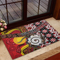 Personalised Aotearoa and Australia Together Rubber Doormat Koru and Kangaroo - Taniko with Aboriginal Motif LT03 - Polynesian Pride