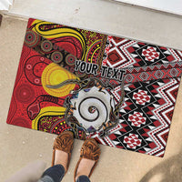 Personalised Aotearoa and Australia Together Rubber Doormat Koru and Kangaroo - Taniko with Aboriginal Motif LT03 - Polynesian Pride