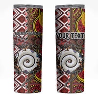 Personalised Aotearoa and Australia Together Skinny Tumbler Koru and Kangaroo - Taniko with Aboriginal Motif LT03 Black - Polynesian Pride