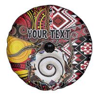 Personalised Aotearoa and Australia Together Spare Tire Cover Koru and Kangaroo - Taniko with Aboriginal Motif