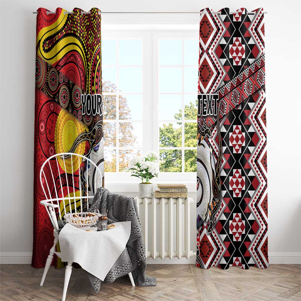 Personalised Aotearoa and Australia Together Window Curtain Koru and Kangaroo - Taniko with Aboriginal Motif