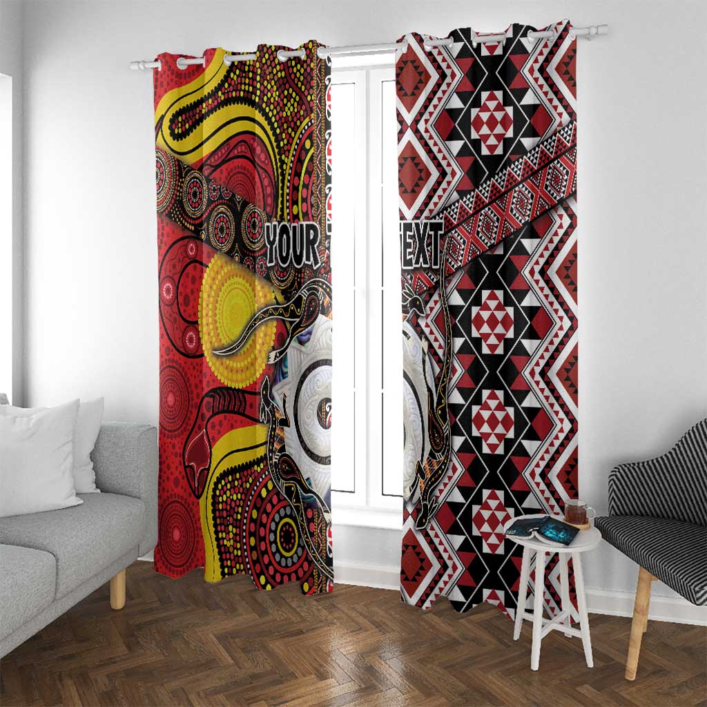 Personalised Aotearoa and Australia Together Window Curtain Koru and Kangaroo - Taniko with Aboriginal Motif