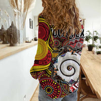 Personalised Aotearoa and Australia Together Women Casual Shirt Koru and Kangaroo - Taniko with Aboriginal Motif LT03 - Polynesian Pride
