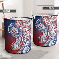 Hawaiian Manta Ray and Hammerhead Shark Tribal Tattoo Laundry Basket with Polynesian Tribal Pattern Hawaii Flag Color LT03 - Polynesian Pride