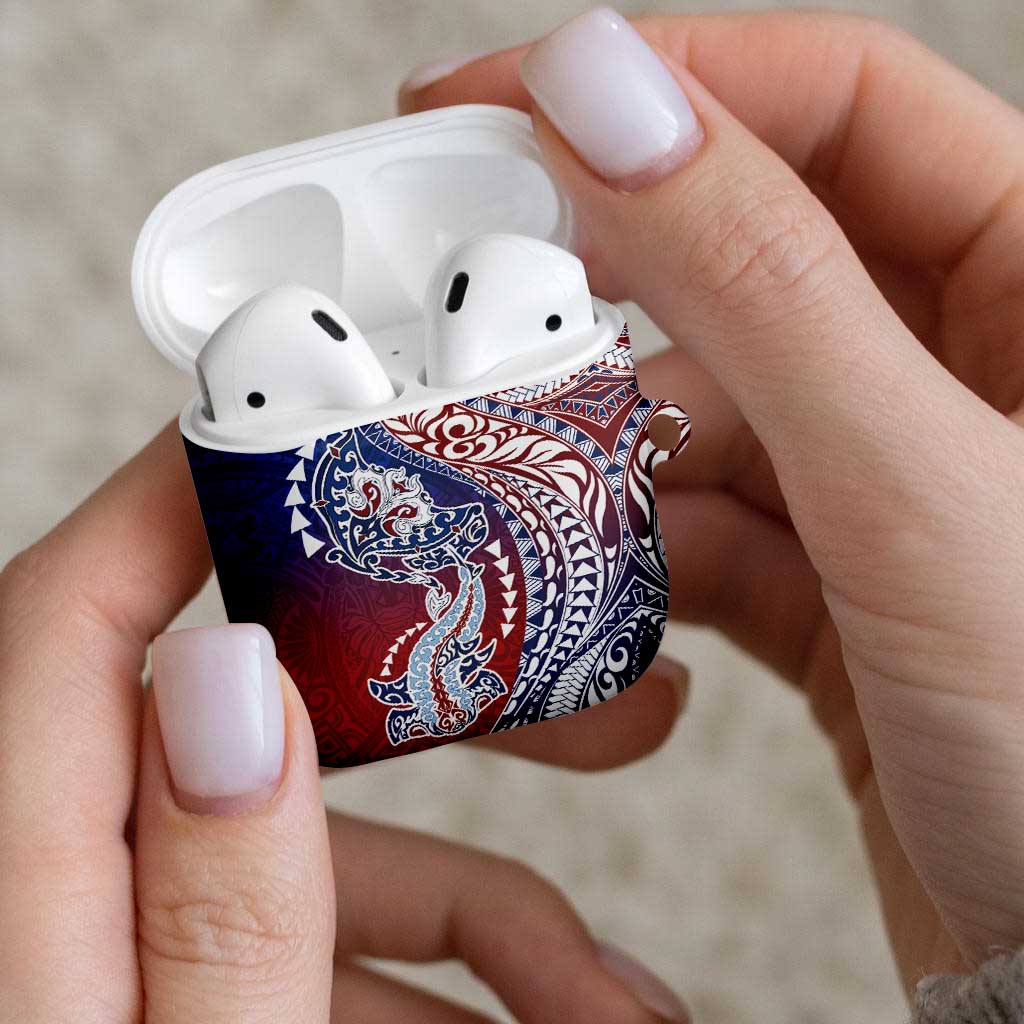 Hawaiian Manta Ray and Hammerhead Shark Tribal Tattoo AirPods Case with Polynesian Tribal Pattern Hawaii Flag Color LT03 - Polynesian Pride