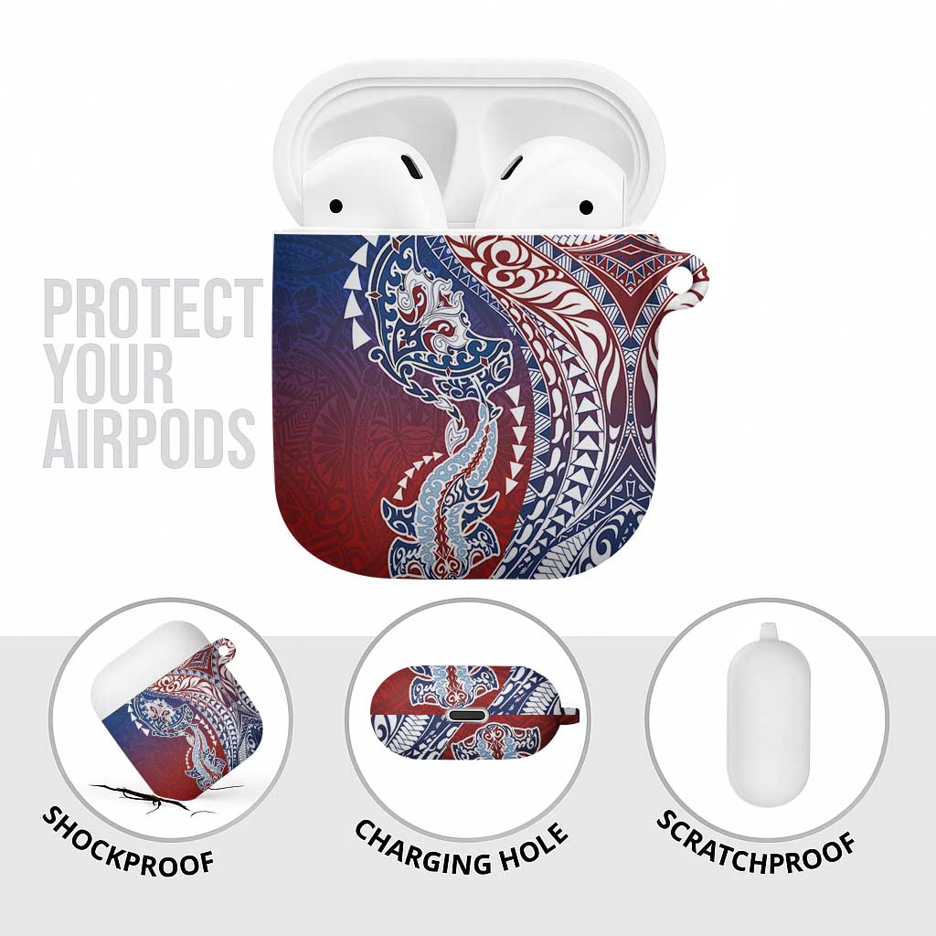 Hawaiian Manta Ray and Hammerhead Shark Tribal Tattoo AirPods Case with Polynesian Tribal Pattern Hawaii Flag Color LT03 - Polynesian Pride