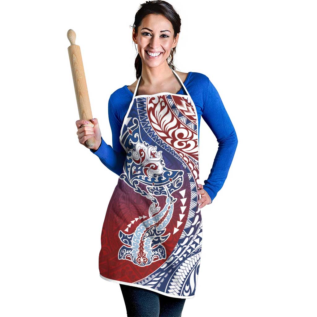 Hawaiian Manta Ray and Hammerhead Shark Tribal Tattoo Apron with Polynesian Tribal Pattern Hawaii Flag Color LT03 - Polynesian Pride