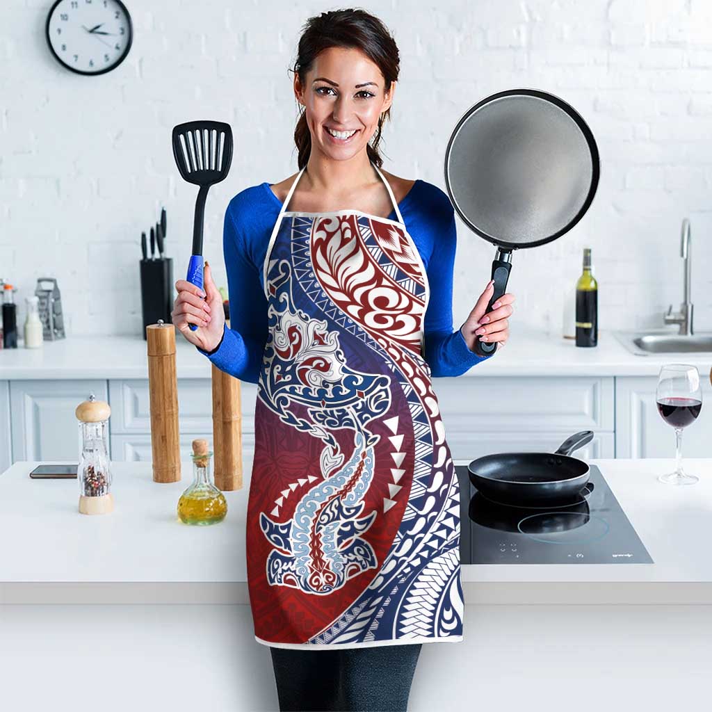 Hawaiian Manta Ray and Hammerhead Shark Tribal Tattoo Apron with Polynesian Tribal Pattern Hawaii Flag Color LT03 - Polynesian Pride