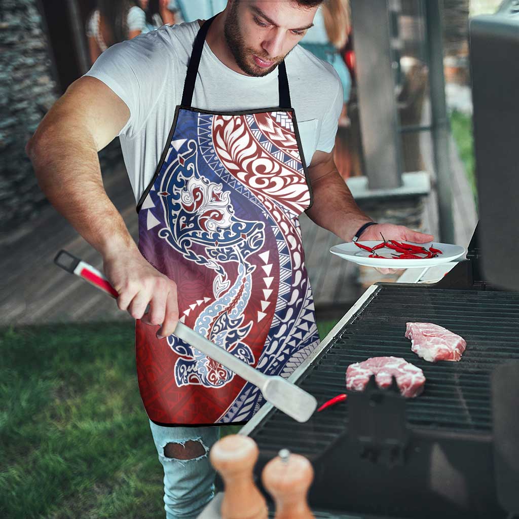 Hawaiian Manta Ray and Hammerhead Shark Tribal Tattoo Apron with Polynesian Tribal Pattern Hawaii Flag Color LT03 - Polynesian Pride
