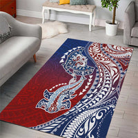Hawaiian Manta Ray and Hammerhead Shark Tribal Tattoo Area Rug with Polynesian Tribal Pattern Hawaii Flag Color LT03 - Polynesian Pride