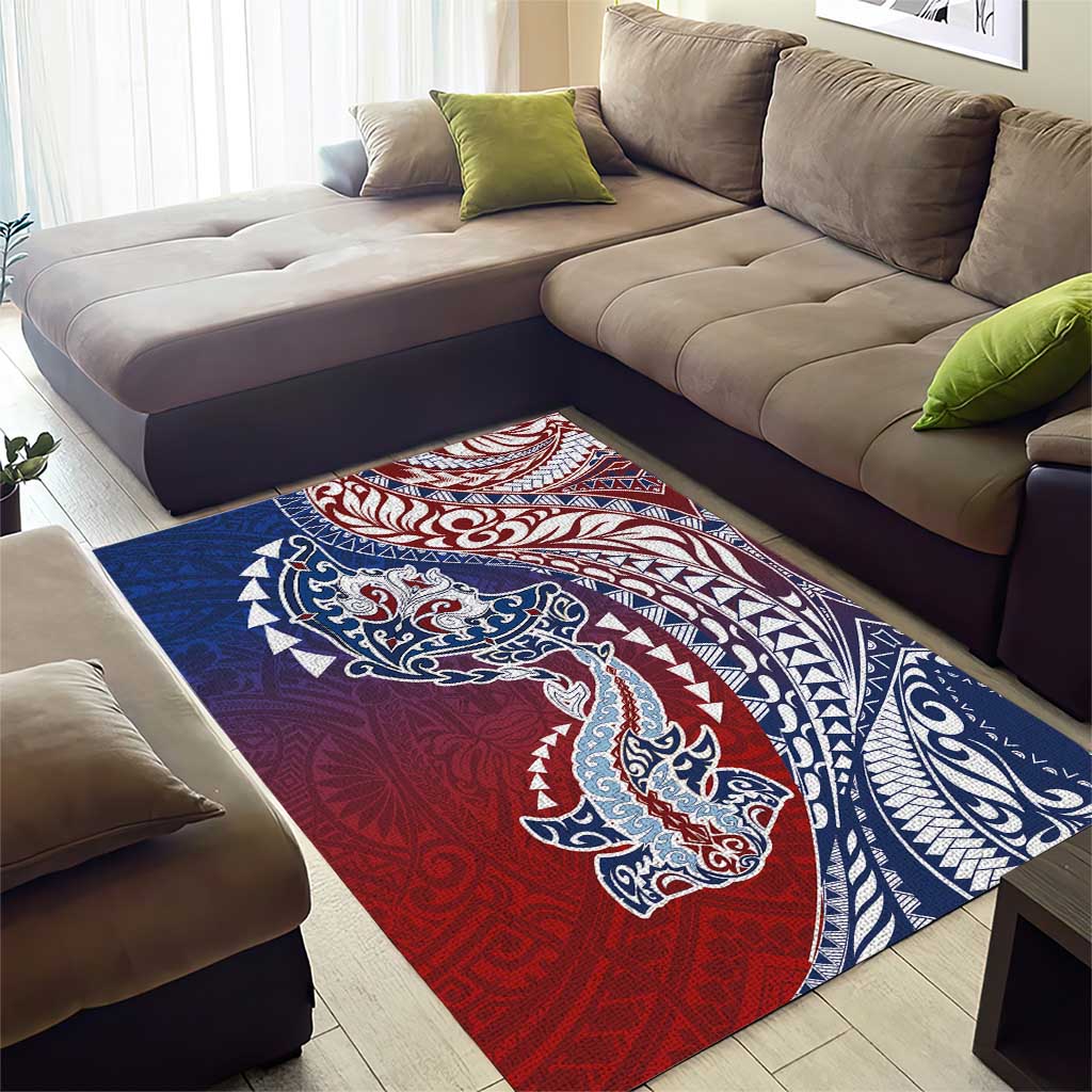 Hawaiian Manta Ray and Hammerhead Shark Tribal Tattoo Area Rug with Polynesian Tribal Pattern Hawaii Flag Color LT03 - Polynesian Pride